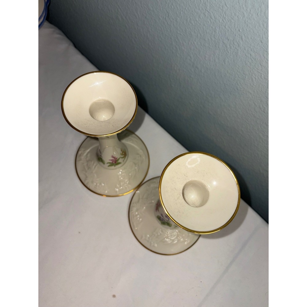 Lenox The Constitution Candlesticks Limited Edition Ivory China Floral Gold Trim - Picture 2 of 6